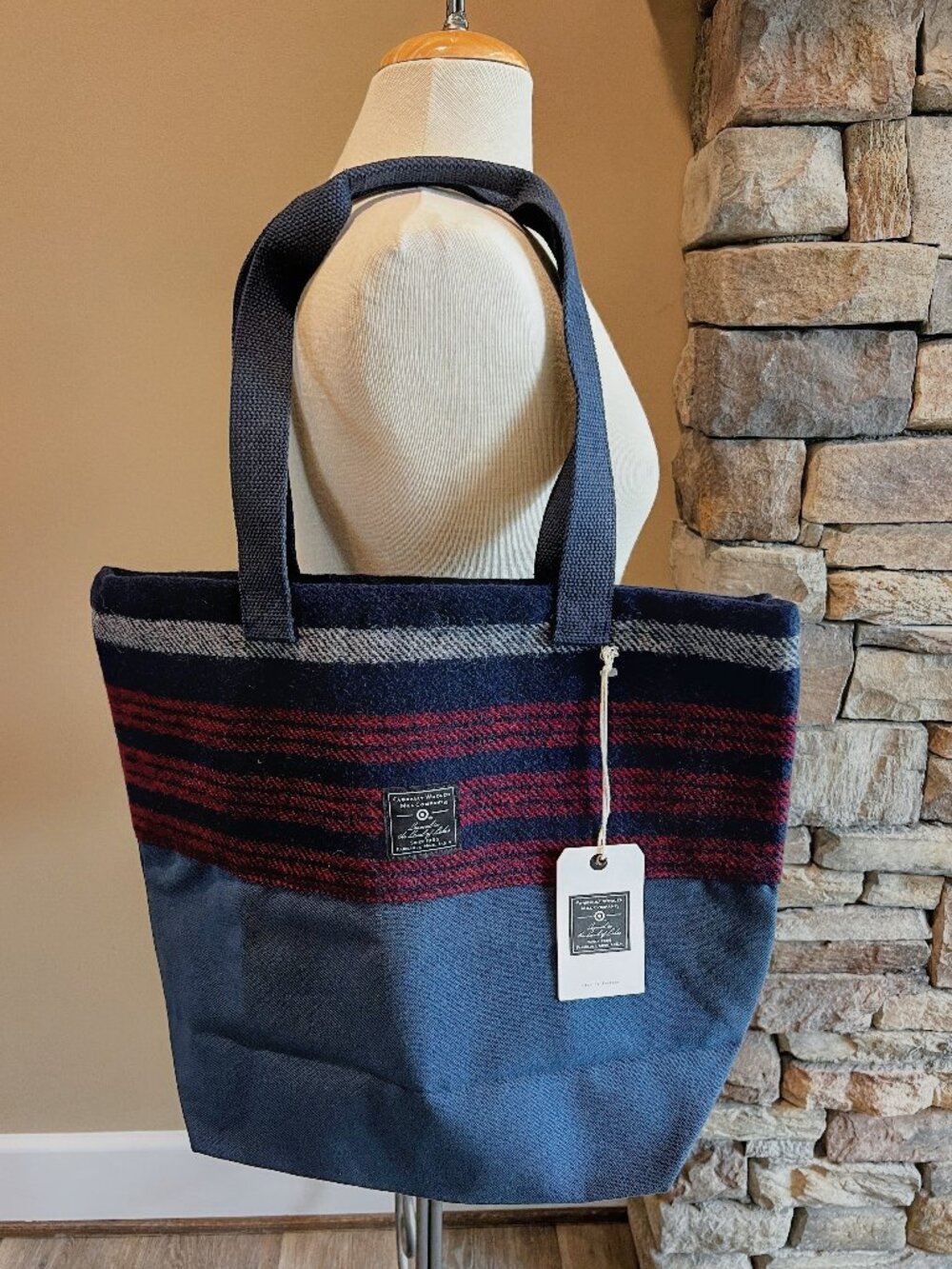 Faribault Woolen Mill Company Navy Blue and Maroon Canvas Tote Bag